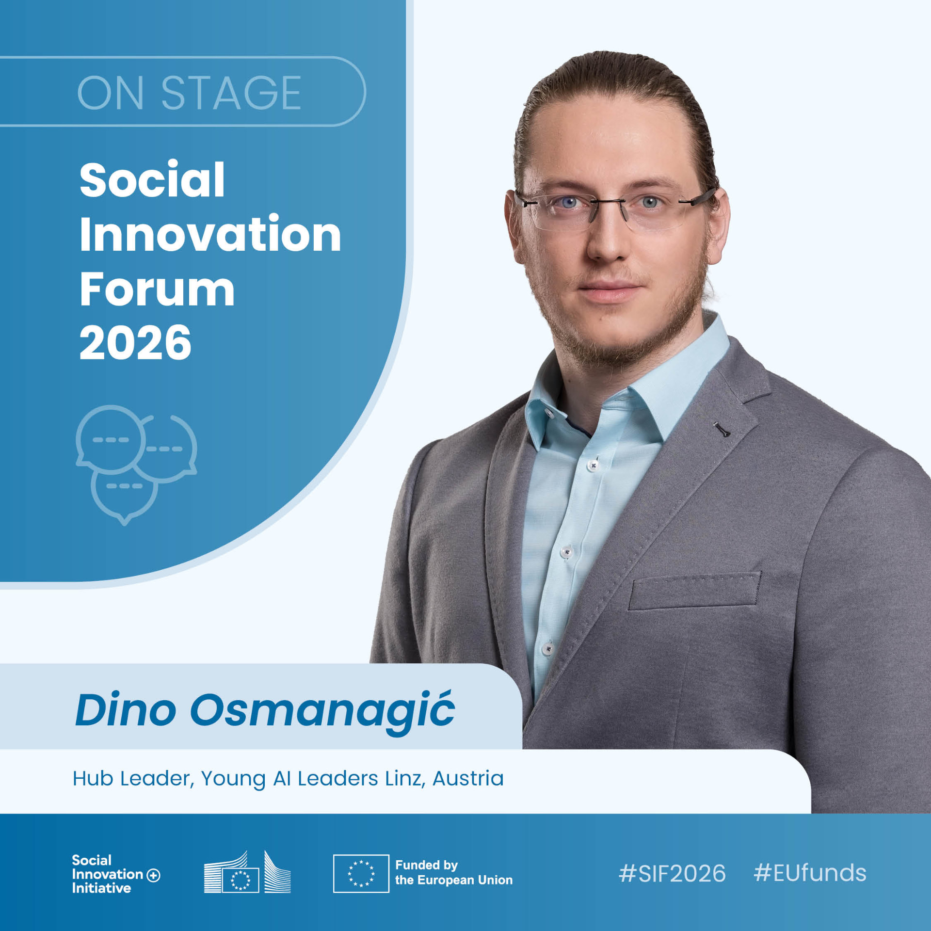 Dino Osmanagić, Hub Leader, on stage at the Social Innovation Forum 2026.